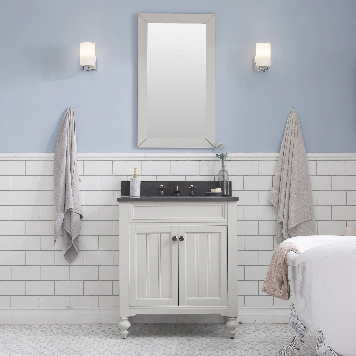 Water Creation Potenza 30" Bathroom Vanity in Earl Grey with Blue Limestone Top with Faucet