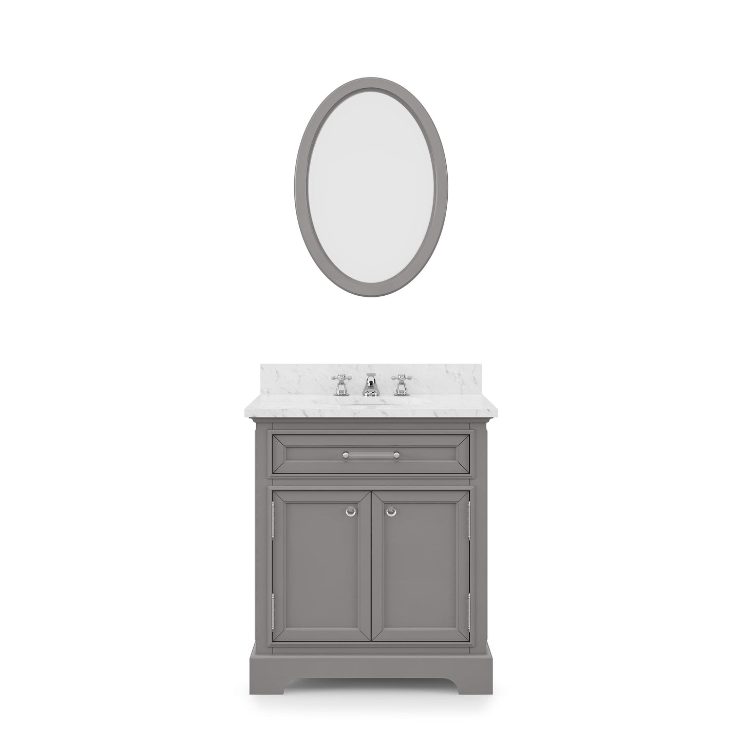 Water Creation 30 Inch Cashmere Grey Single Sink Bathroom Vanity With Matching Framed Mirror From The Derby Collection