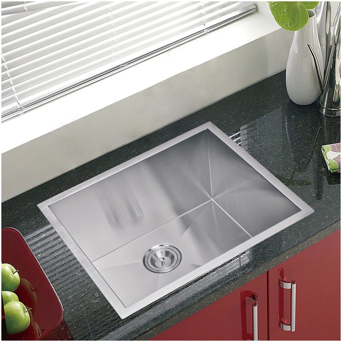 Water Creation 23 Inch X 20 Inch Zero Radius Single Bowl Stainless Steel Hand Made Undermount Kitchen Sink