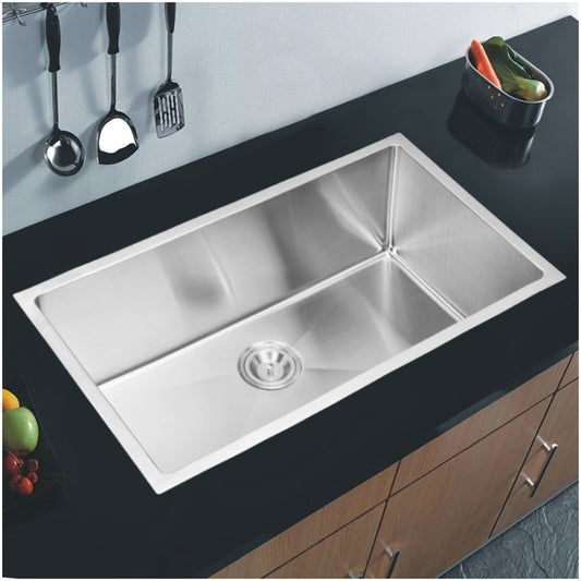 Water Creation 32 Inch X 19 Inch 15mm Corner Radius Single Bowl Stainless Steel Hand Made Undermount Kitchen Sink With Drain and Strainer