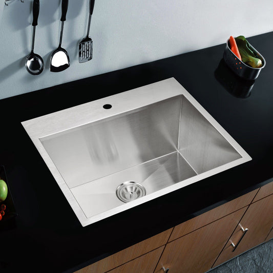 Water Creation 25 Inch X 22 Inch Zero Radius Single Bowl Stainless Steel Hand Made Drop In Kitchen Sink