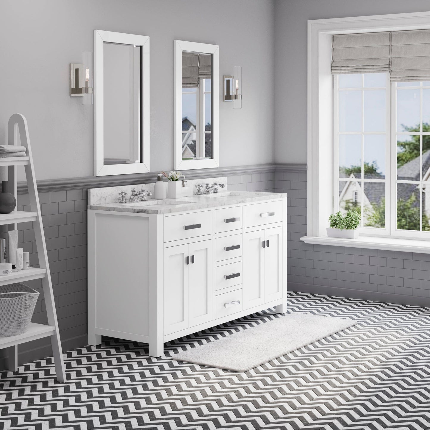 Water Creation 60 Inch Pure White Double Sink Bathroom Vanity With Faucet From The Madison Collection