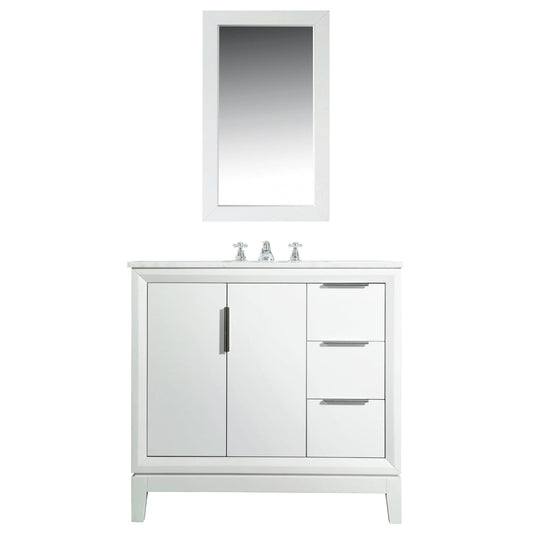 Water Creation Elizabeth 36" Carrara White Marble Vanity In Pure White With Mirror(s)