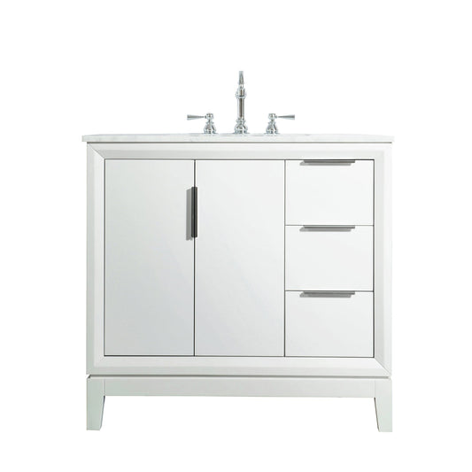 Water Creation Elizabeth 36" Carrara White Marble Vanity In Pure White With Faucet(s)