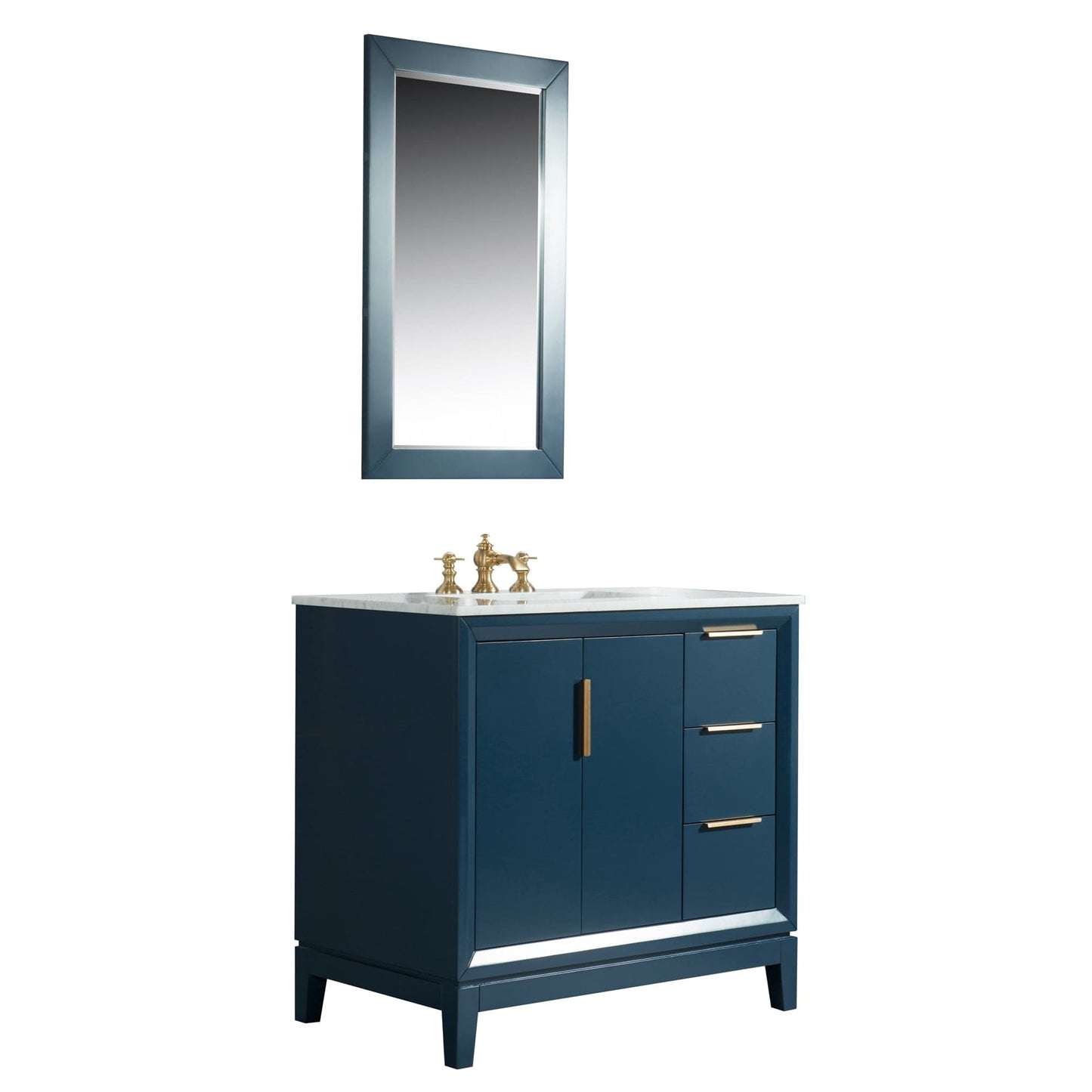 Water Creation Elizabeth 36"  Carrara White Marble Vanity In Monarch Blue With Mirror(s) and Faucet(s)