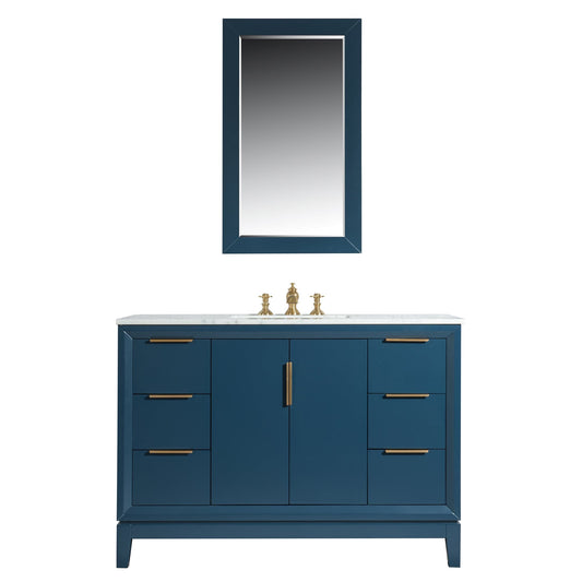 Water Creation Elizabeth 48" Carrara White Marble Vanity In Monarch Blue With Matching Mirror(s) and Faucet(s)