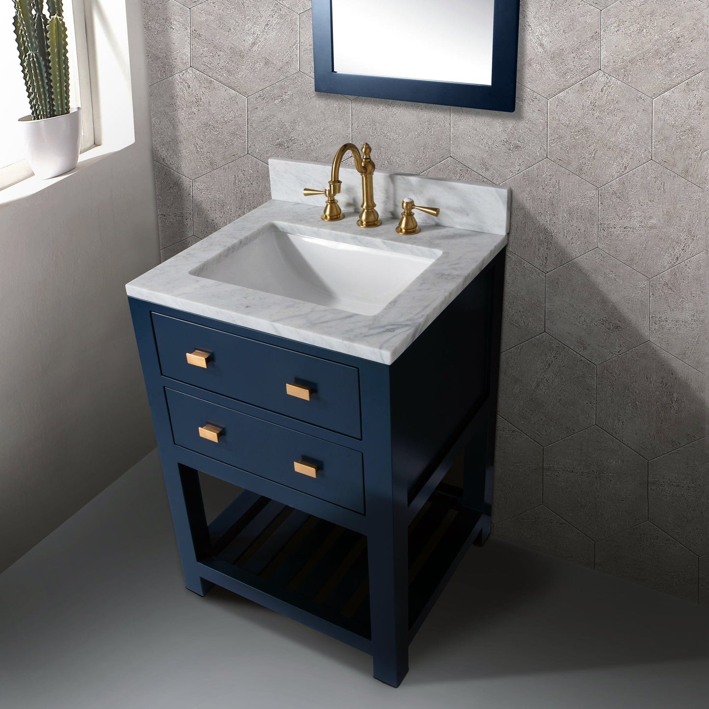 Water Creation 24 Inch Monarch Blue Single Sink Bathroom Vanity With F2-0012 Satin Gold Faucet From The Madalyn Collection