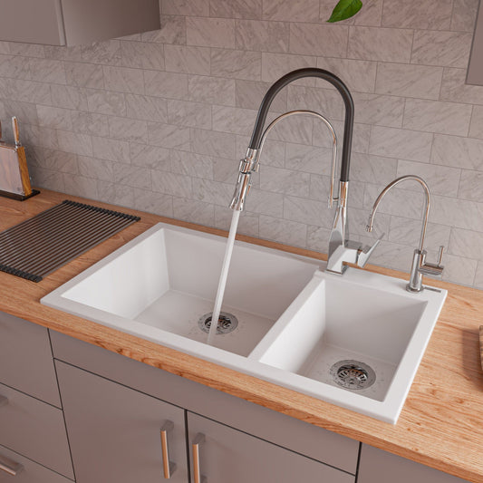 ALFI brand AB3319DI 34" Double Bowl Drop In Granite Composite Kitchen Sink