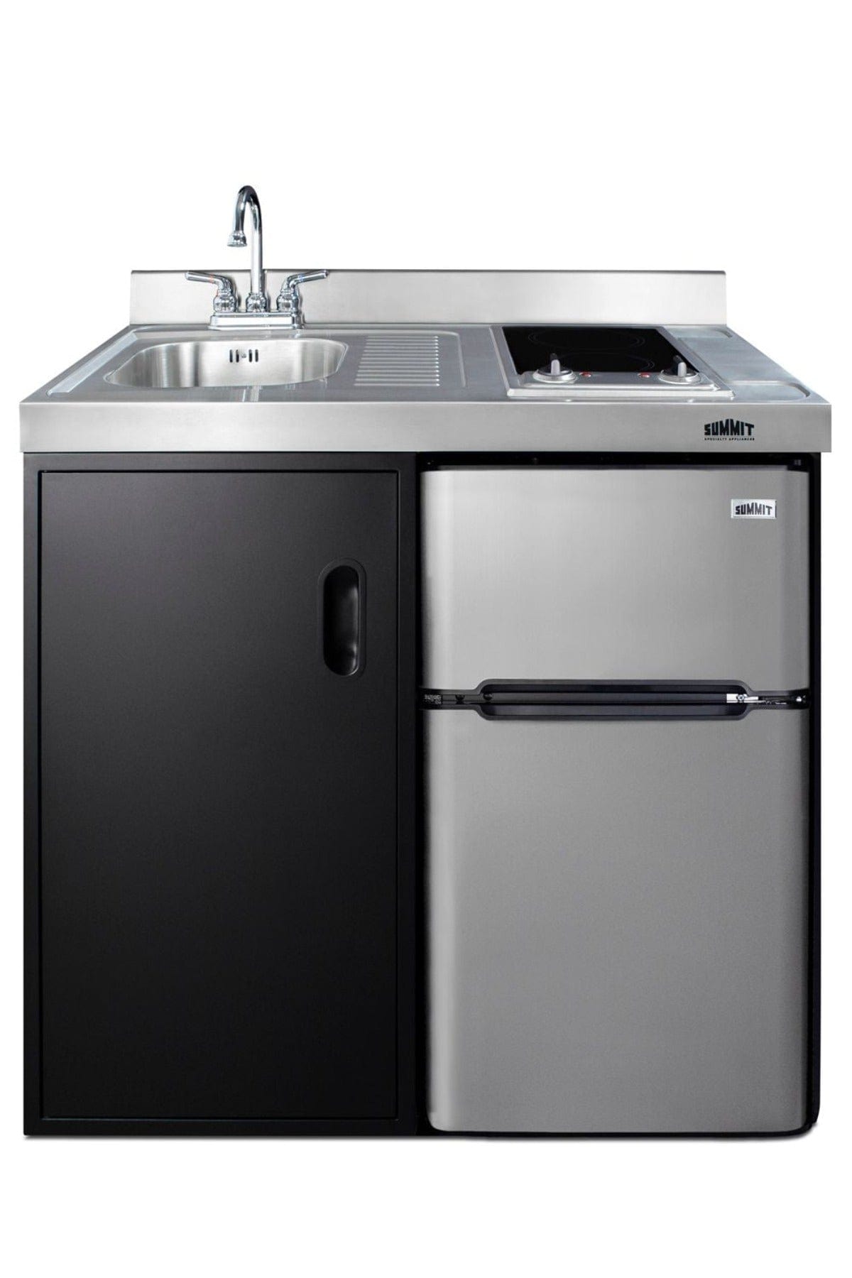 Summit C39ELGLASSBK 39" W x 24.63" D x 40" H Stainless Steel and Black Finish All-in-One Combo Kitchen - 115 Volts