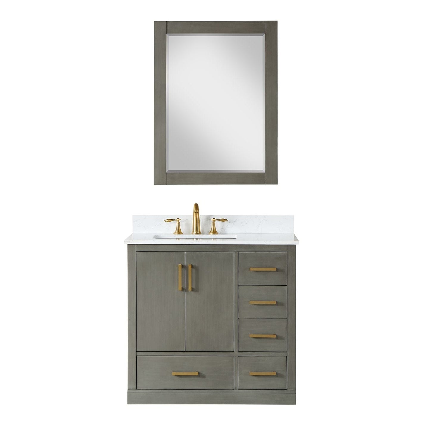 Altair 544036-GP-AW Monna 36" Single Bathroom Vanity Set in Gray Pine with Carrara White Composite Stone Countertop with Mirror