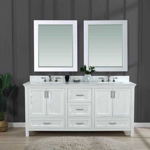 Altair 538072-WH-AW Isla 72 Inch Double Bathroom Vanity Set in White and Carrara White Marble Countertop with Mirror