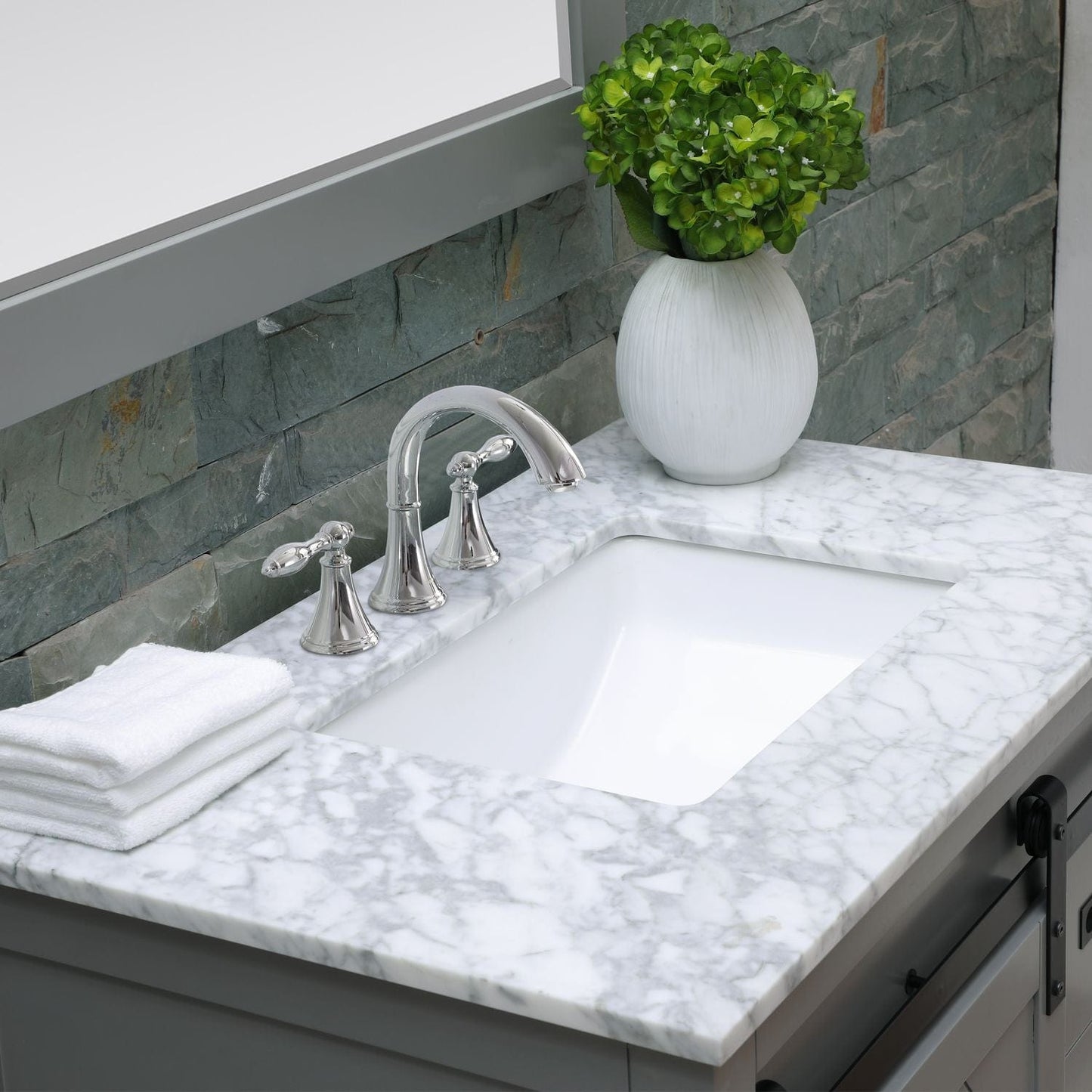 Altair Kinsley 36" Single Bathroom Vanity Set in Gray and Carrara White Marble Countertop with Mirror 536036-GR-CA