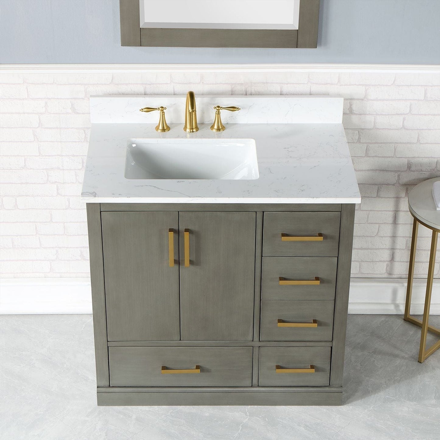 Altair 544036-GP-AW Monna 36" Single Bathroom Vanity Set in Gray Pine with Carrara White Composite Stone Countertop with Mirror