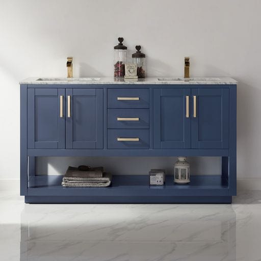 Altair 532060-RB-CA-NM Remi 60 Inch Double Bathroom Vanity with Carrara White Marble Countertop, Royal Blue