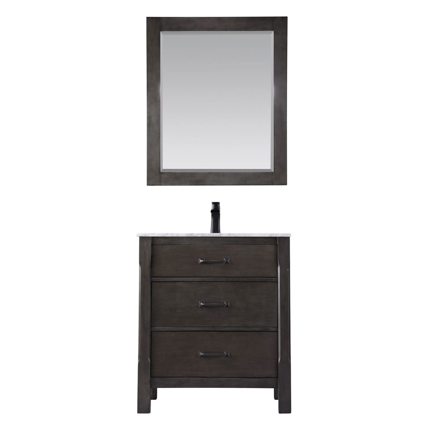 Altair Maribella 30" Single Bathroom Vanity Set in Rust Black and Carrara White Marble Countertop with Mirror