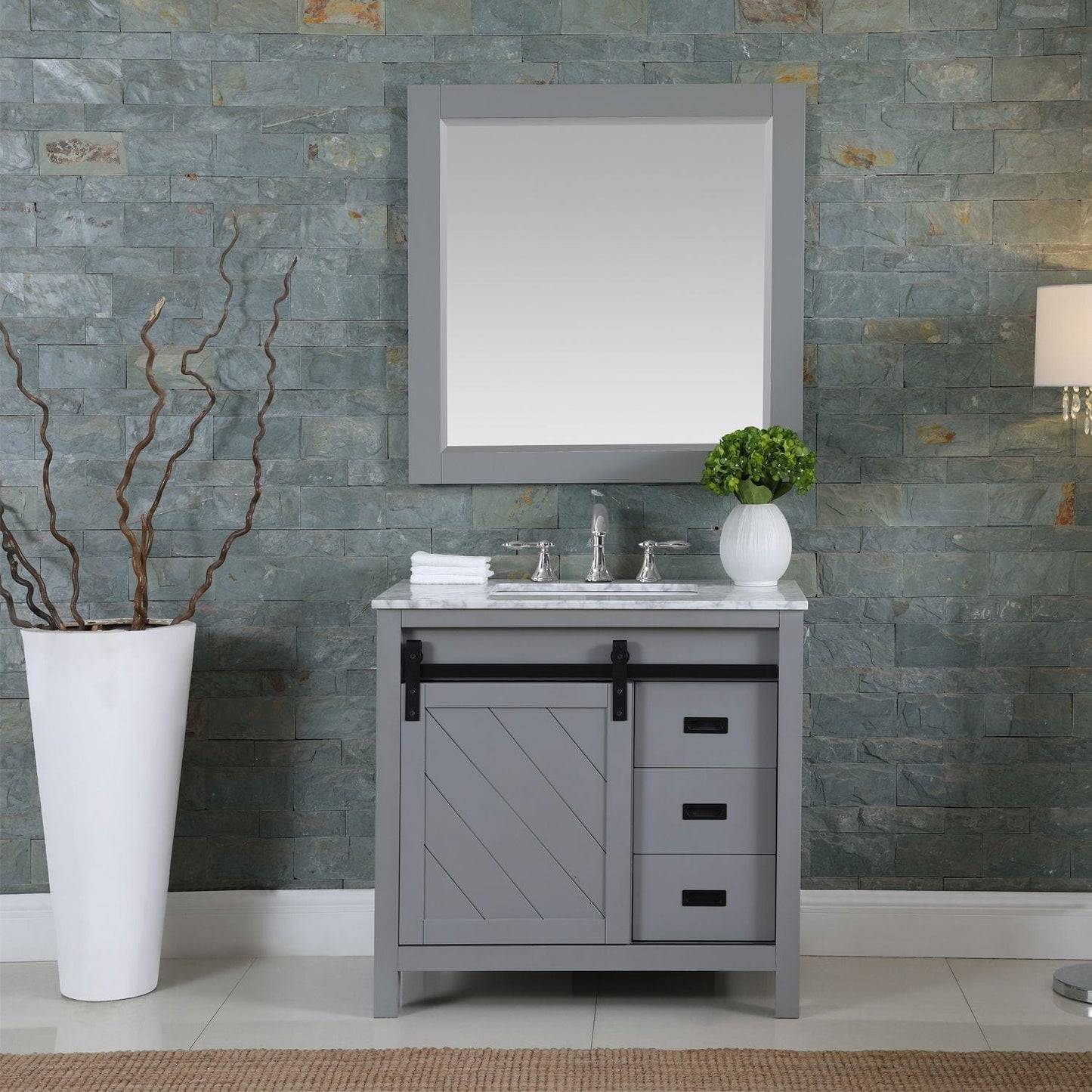 Altair Kinsley 36" Single Bathroom Vanity Set in Gray and Carrara White Marble Countertop with Mirror 536036-GR-CA