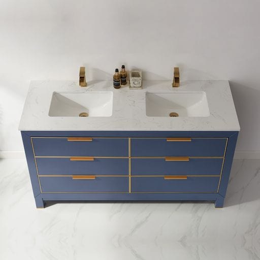 Altair 533060-RB-AW-NM Jackson 60 Inch Double Bathroom Vanity with Composite Carrara White Stone Countertop, Royal Blue