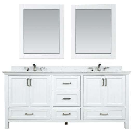 Altair 538072-WH-AW Isla 72 Inch Double Bathroom Vanity Set in White and Carrara White Marble Countertop with Mirror