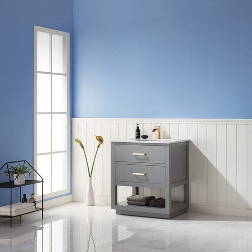 Altair 532030-GR-CA-NM Remi 30 Inch Single Bathroom Vanity with Carrara White Marble Countertop, Gray