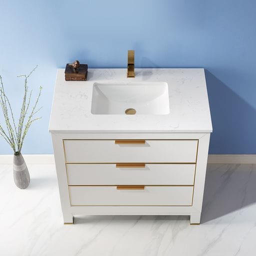 Altair 533036-WH-AW-NM Jackson 36 Inch Single Bathroom Vanity with Composite Carrara White Stone Countertop, Royal Blue