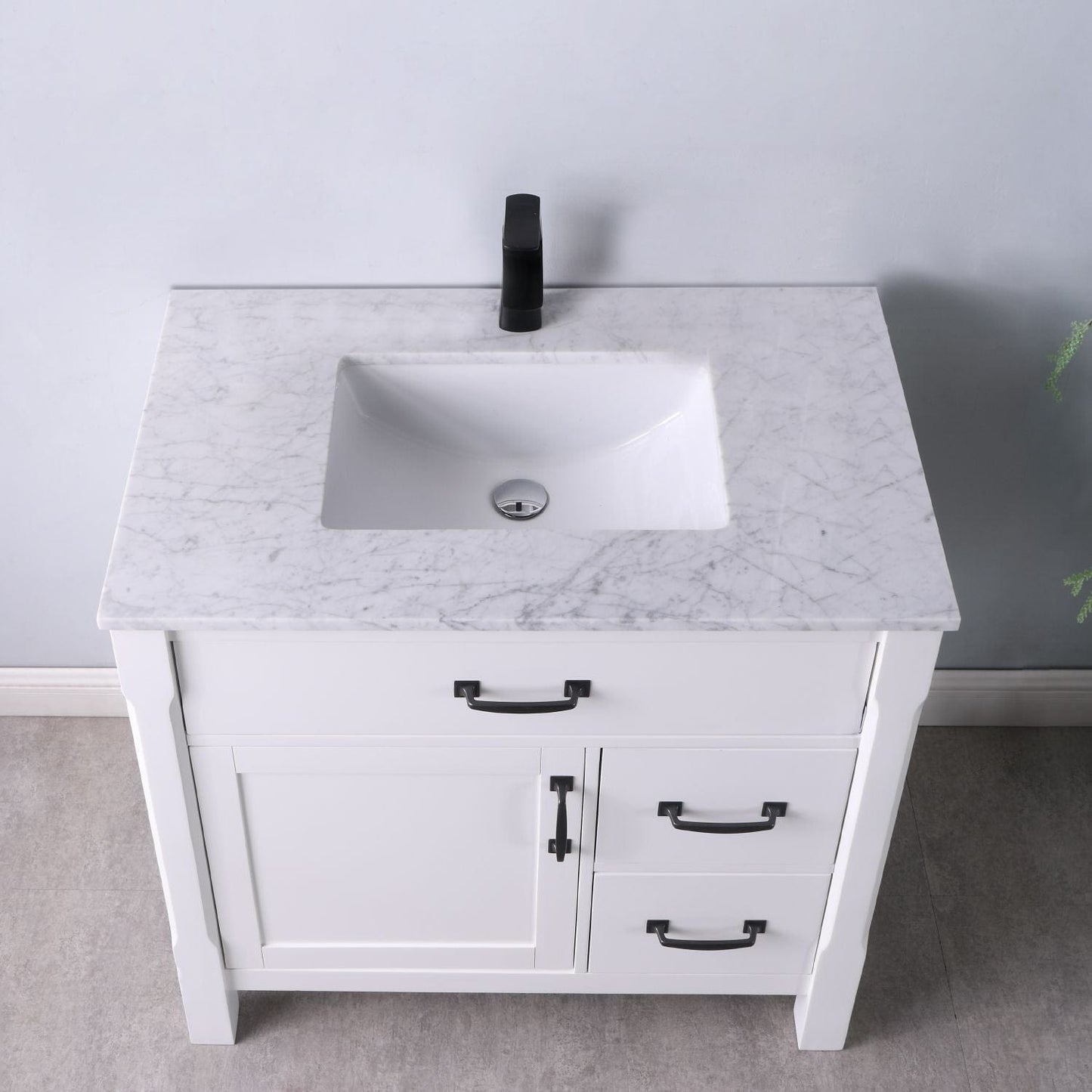 Altair Maribella 36" Single Bathroom Vanity Set in White and Carrara White Marble Countertop without Mirror