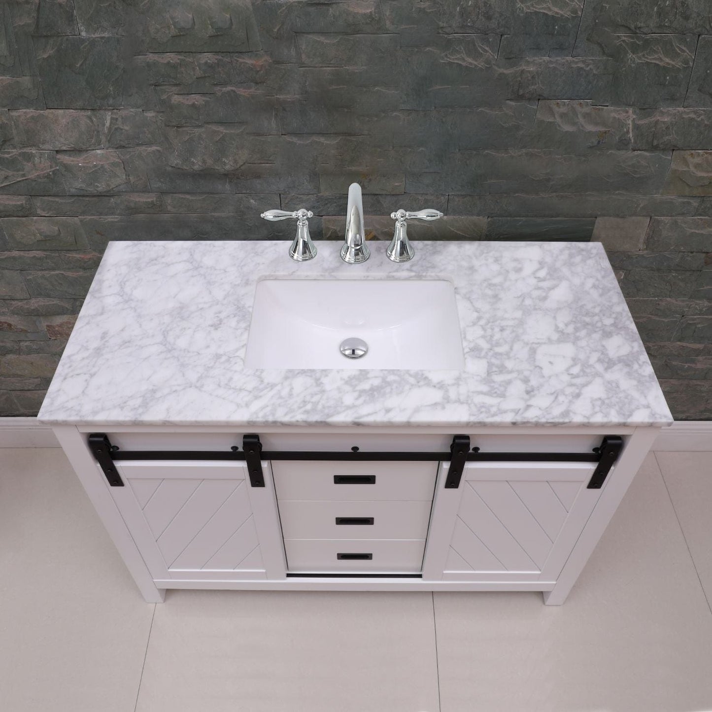 Altair Kinsley 48" Single Bathroom Vanity Set in White and Carrara White Marble Countertop without Mirror 536048-WH-CA-NM