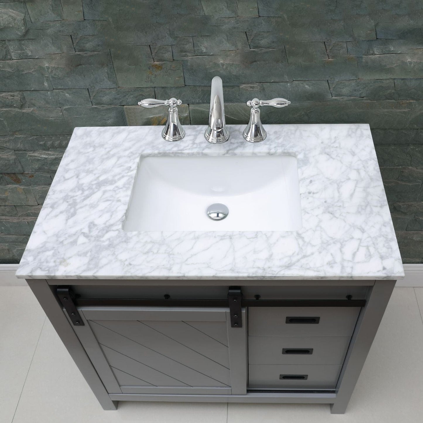 Altair 536036-GR-CA-NM Kinsley 36 Inch Single Bathroom Vanity with Carrara White Marble Countertop, Gray