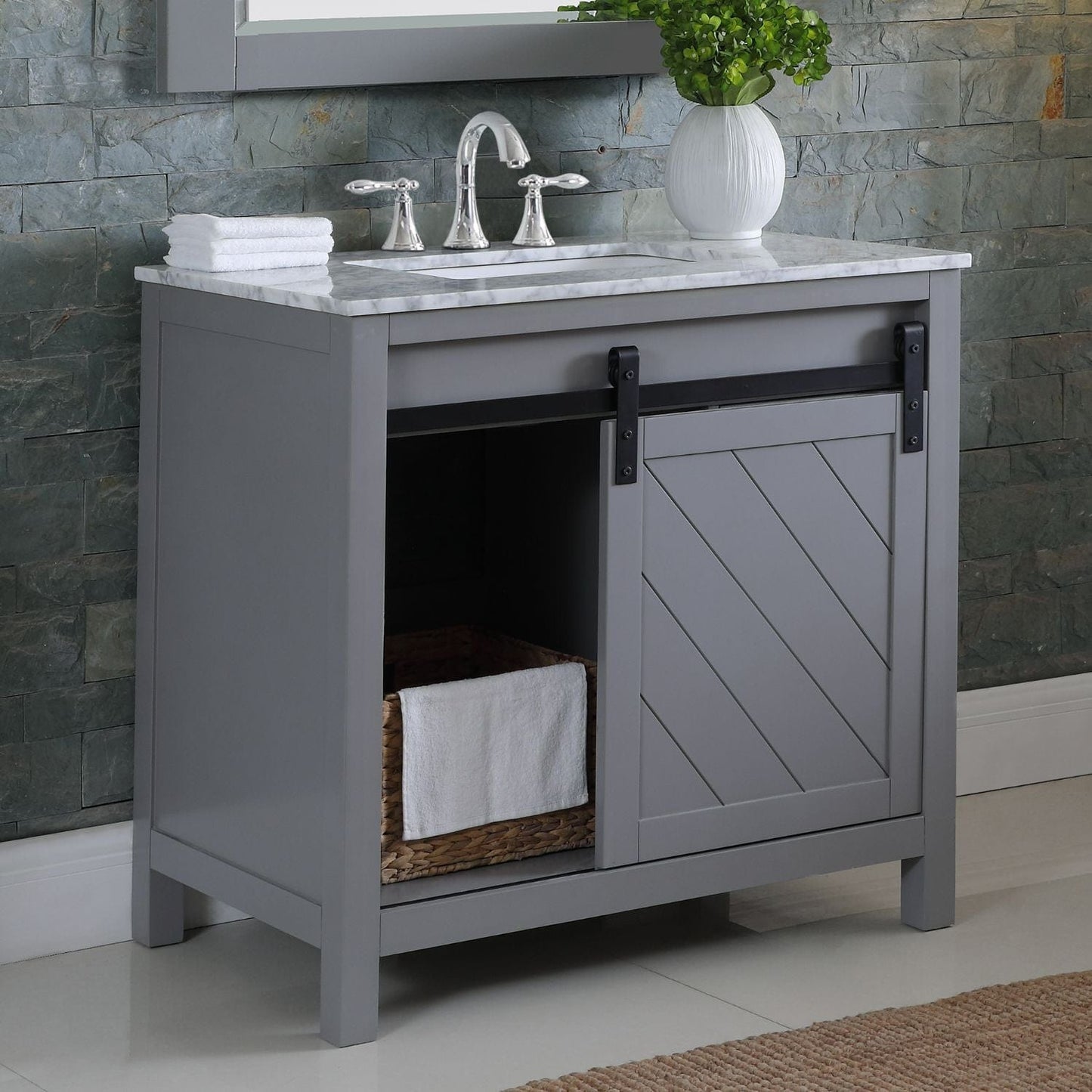 Altair Kinsley 36" Single Bathroom Vanity Set in Gray and Carrara White Marble Countertop with Mirror 536036-GR-CA