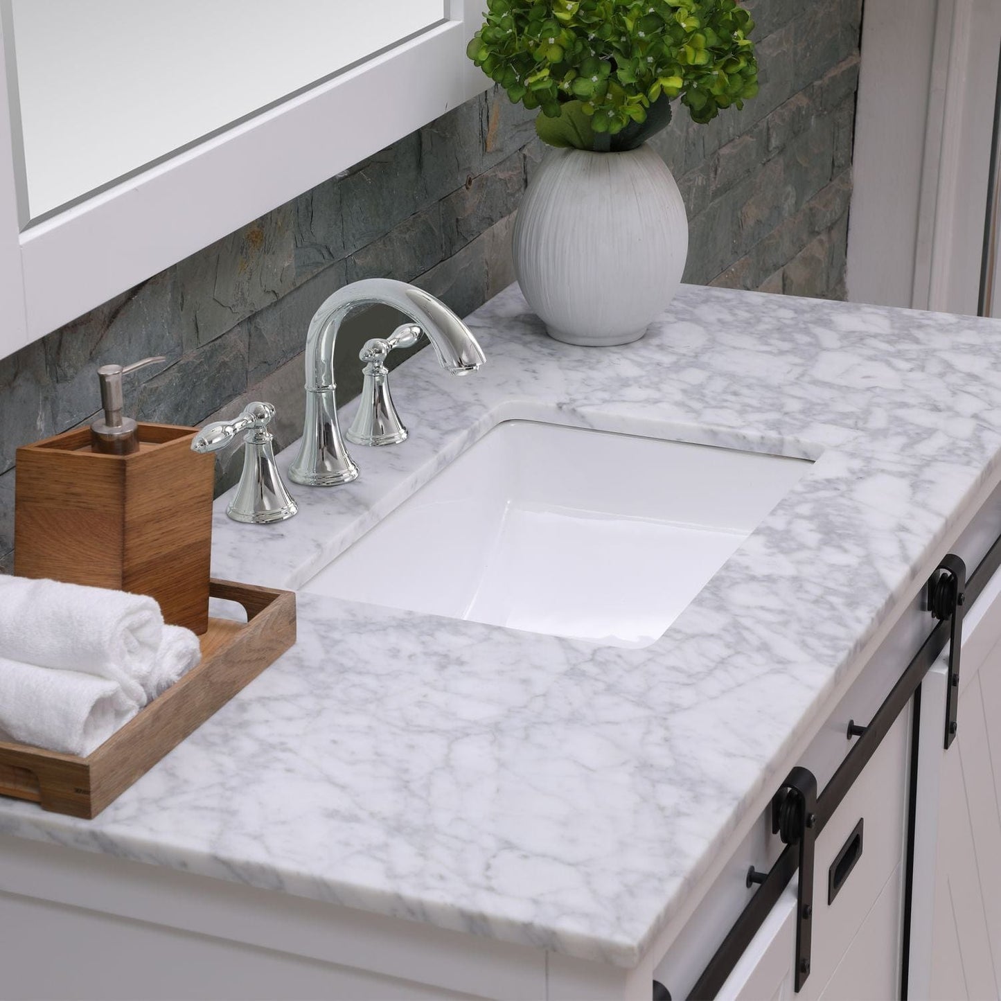 Altair Kinsley 48" Single Bathroom Vanity Set in White and Carrara White Marble Countertop without Mirror 536048-WH-CA-NM