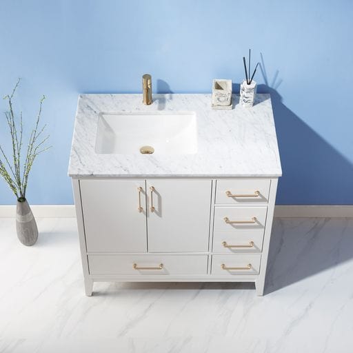 Altair 541036-WH-CA-NM Sutton 36 Inch Single Bathroom Vanity with Carrara White Marble Countertop, White