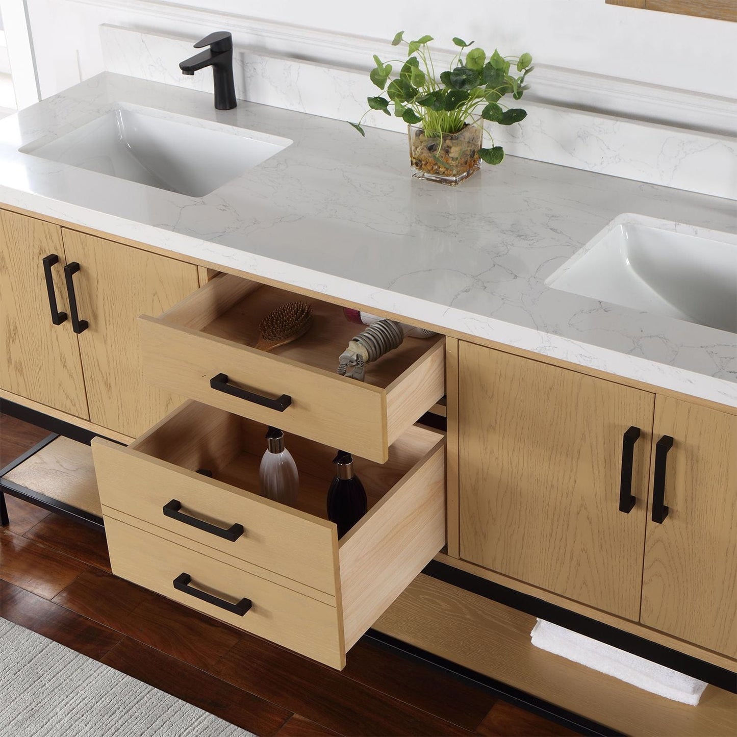 Altair 546072-WO-GW Wildy 72" Double Bathroom Vanity Set in Washed Oak with Grain White Composite Stone Countertop with Mirror