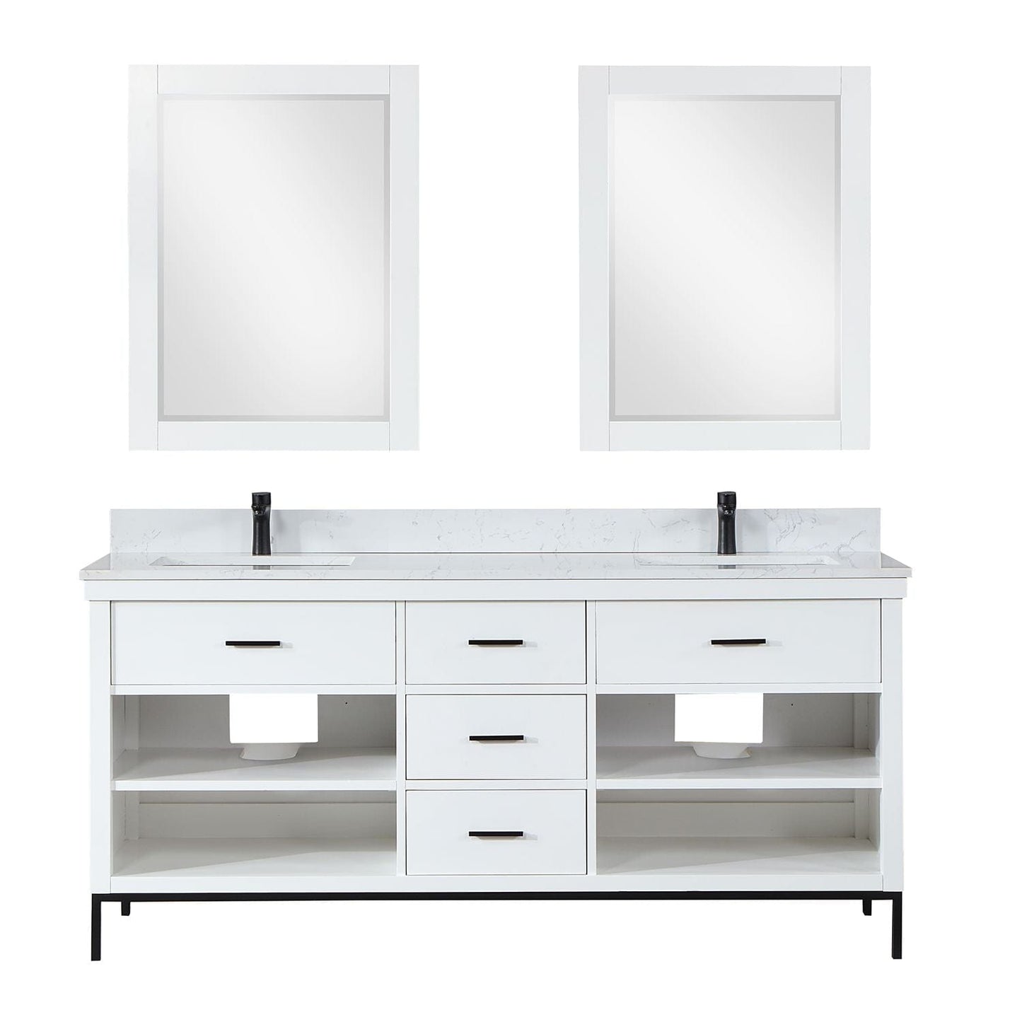 Altair 545072-WH-AW Kesia 72" Double Bathroom Vanity Set in White with Carrara White Composite Stone Countertop with Mirror