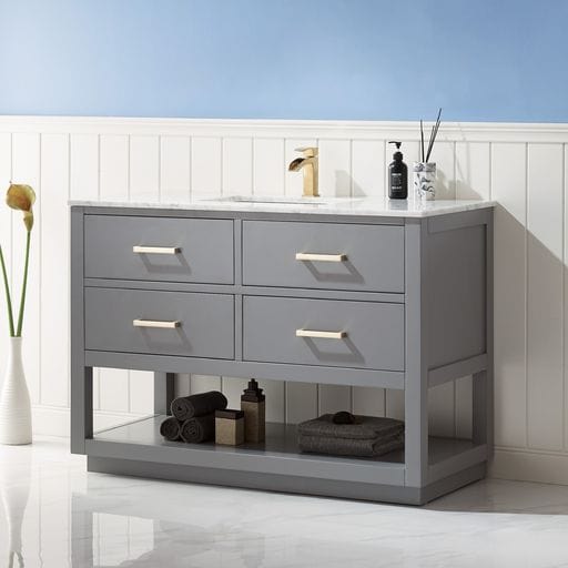 Altair 532048-GR-CA-NM Remi 48 Inch Single Bathroom Vanity with Carrara White Marble Countertop, Gray