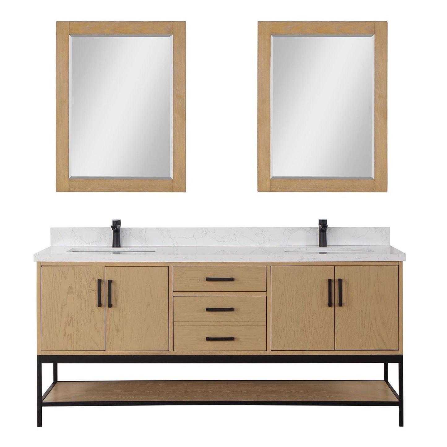 Altair 546072-WO-GW Wildy 72" Double Bathroom Vanity Set in Washed Oak with Grain White Composite Stone Countertop with Mirror