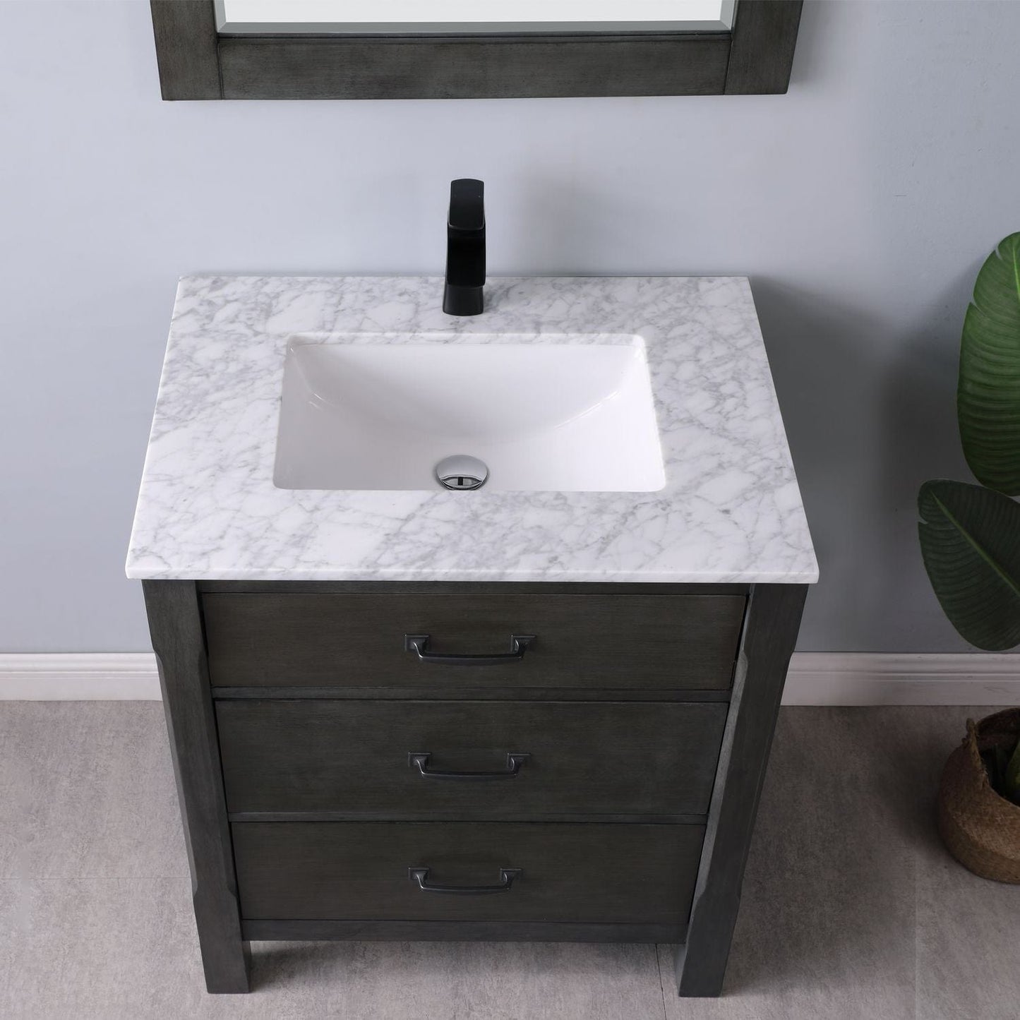 Altair Maribella 30" Single Bathroom Vanity Set in Rust Black and Carrara White Marble Countertop with Mirror