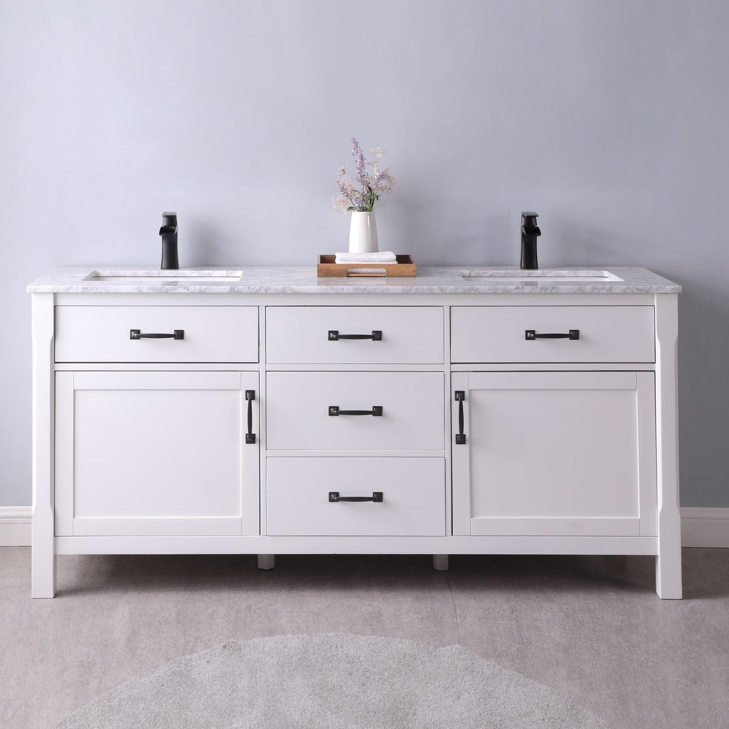 Altair 535072-WH-CA-NM Maribella 72 Inch Double Bathroom Vanity with Carrara White Marble Countertop, White